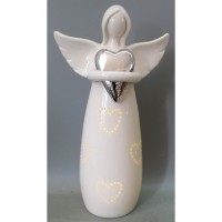 Anděl porcelánový, se stříbrným srdcem, s LED světlem. ARK3606 SIL, sada 2 ks